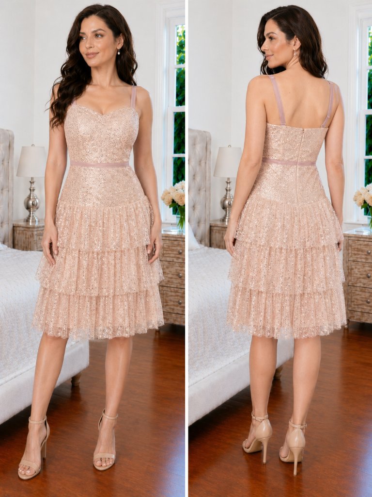 Nwt Marchesa Notte Rose Gold Glitter Tulle Dress $795